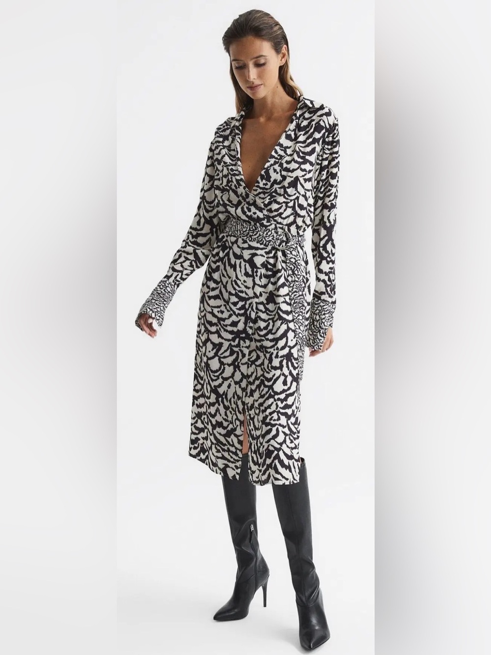 Reiss Evie Mono Animal Print Dress Size 4